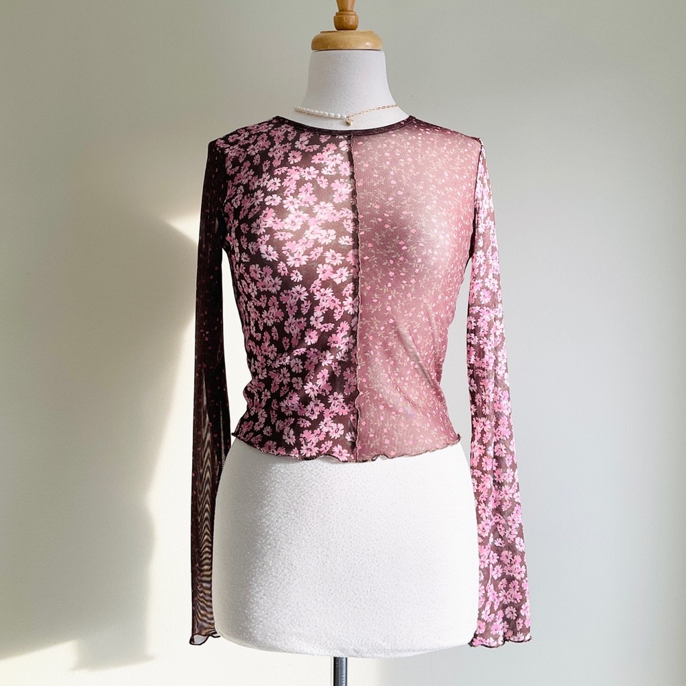 Garage Pink Floral Sheer Long-Sleeve Top